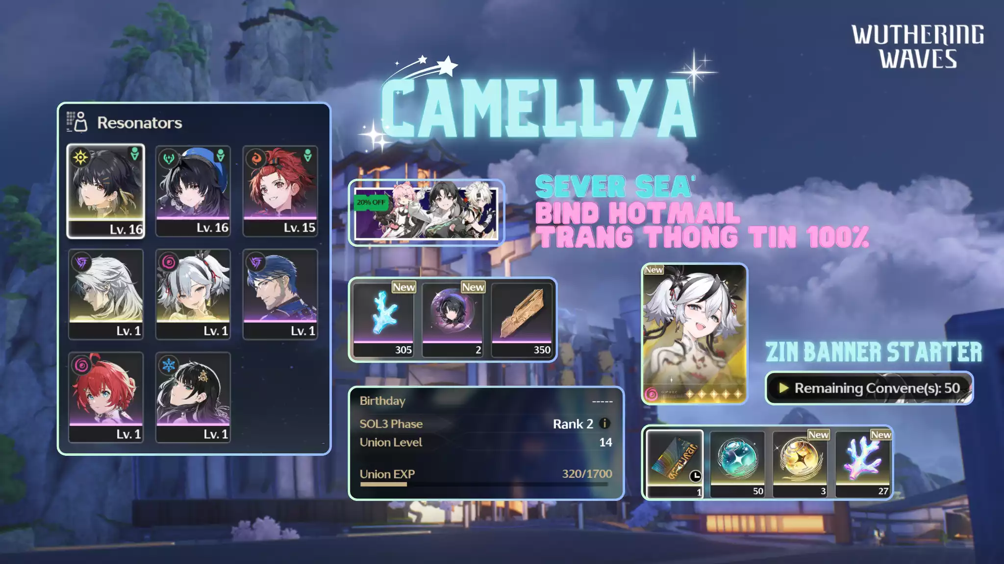 [Sea] Camellya + Cal + 5 sao tân thủ + Vé chọn 5 sao + Map zin 100%